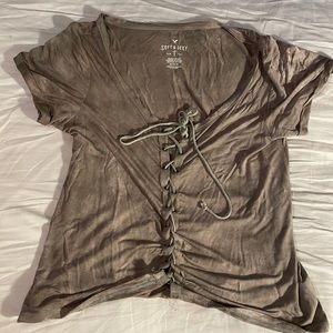 Brown American Eagle tie up t-shirt